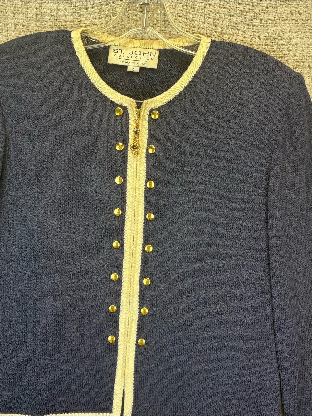 Vintage St John Navy Blue Skirt Suit Set Sz 4 Nautical Old Money Gold Buttons - Picture 6 of 16